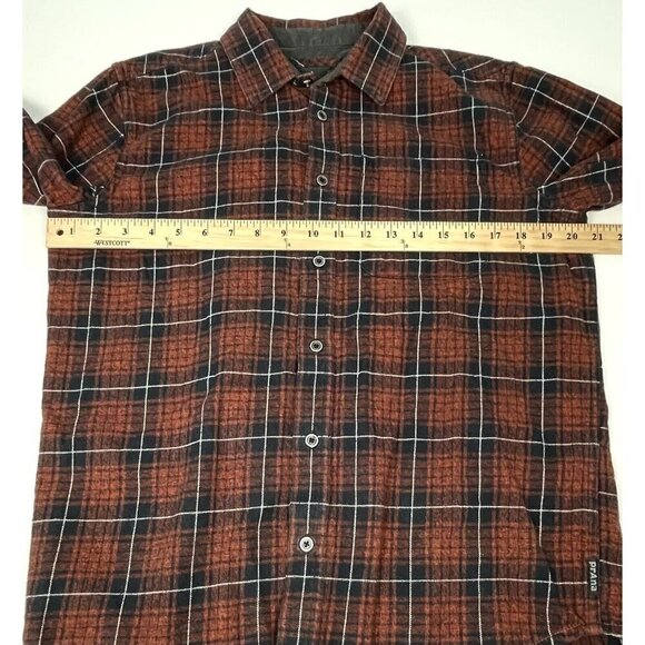 PRANA Mens SMALL Rust/Navy Plaid L/S Button-Up Organic Cotton FLANNEL SHIRT EUC - Picture 4 of 7